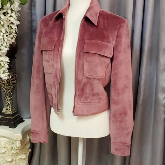 ❤ Nine West Pink Velvet Bomber Jacket - Picture 2 of 8